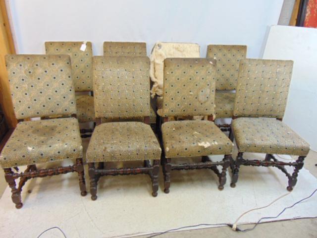 Assembled set 8 18th / 19th century side chairs, carved wood frames, upholstered seat & back, (1 of 15)