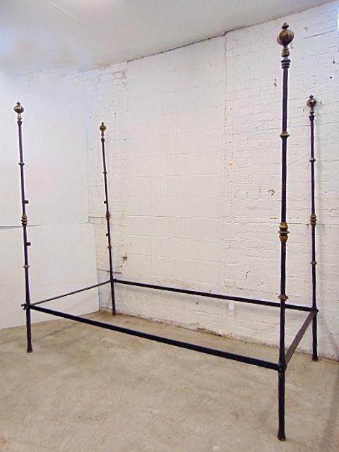 18th century hand wrought campaign bed, iron & brass, some pieces missing (top frame & panel for (1 of 8)
