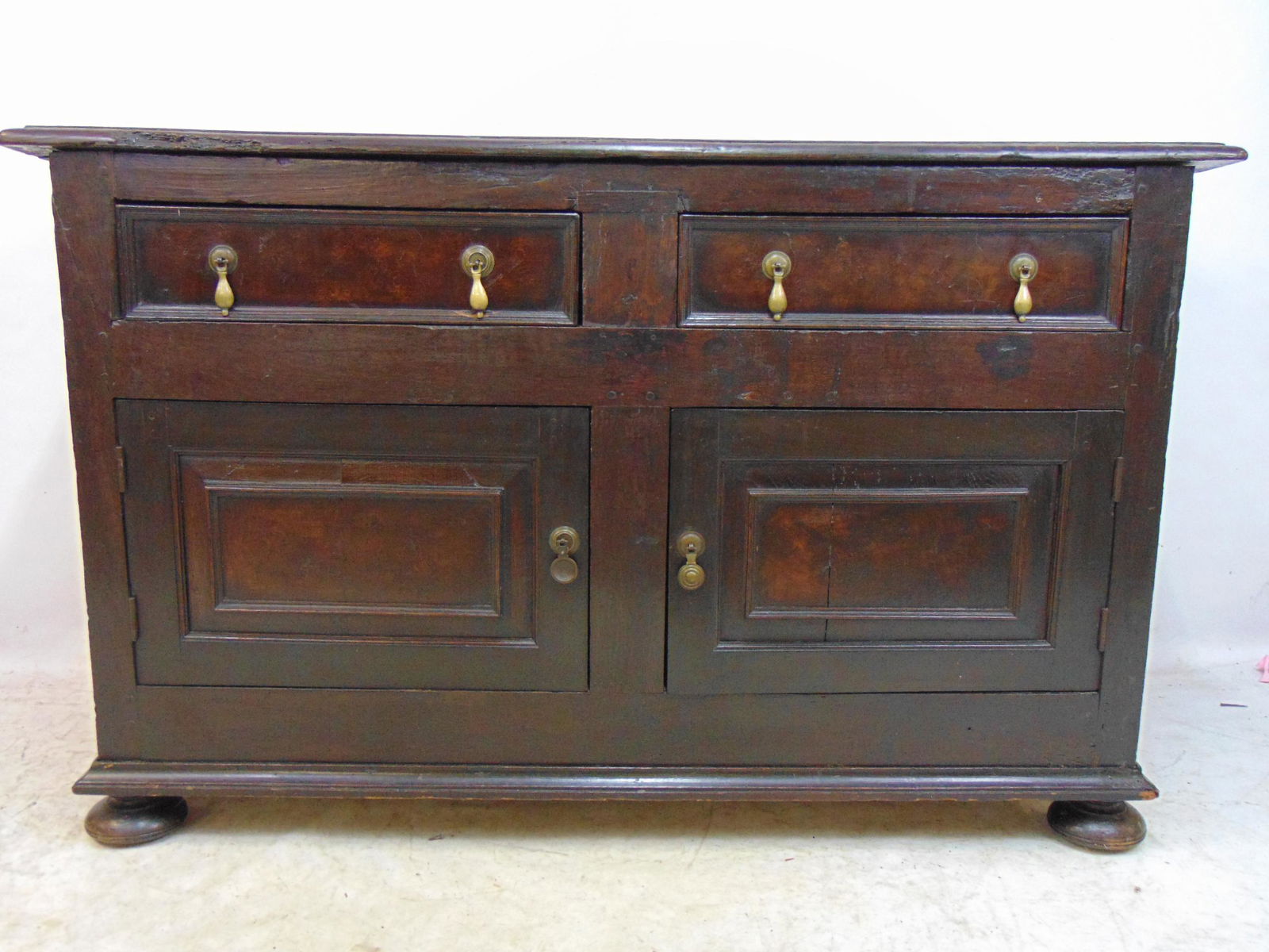 18th Century Welsh cupboard cabinet, 2 drawers over cabinet, no top, cabinet is 20" by 53.25", old (1 of 6)