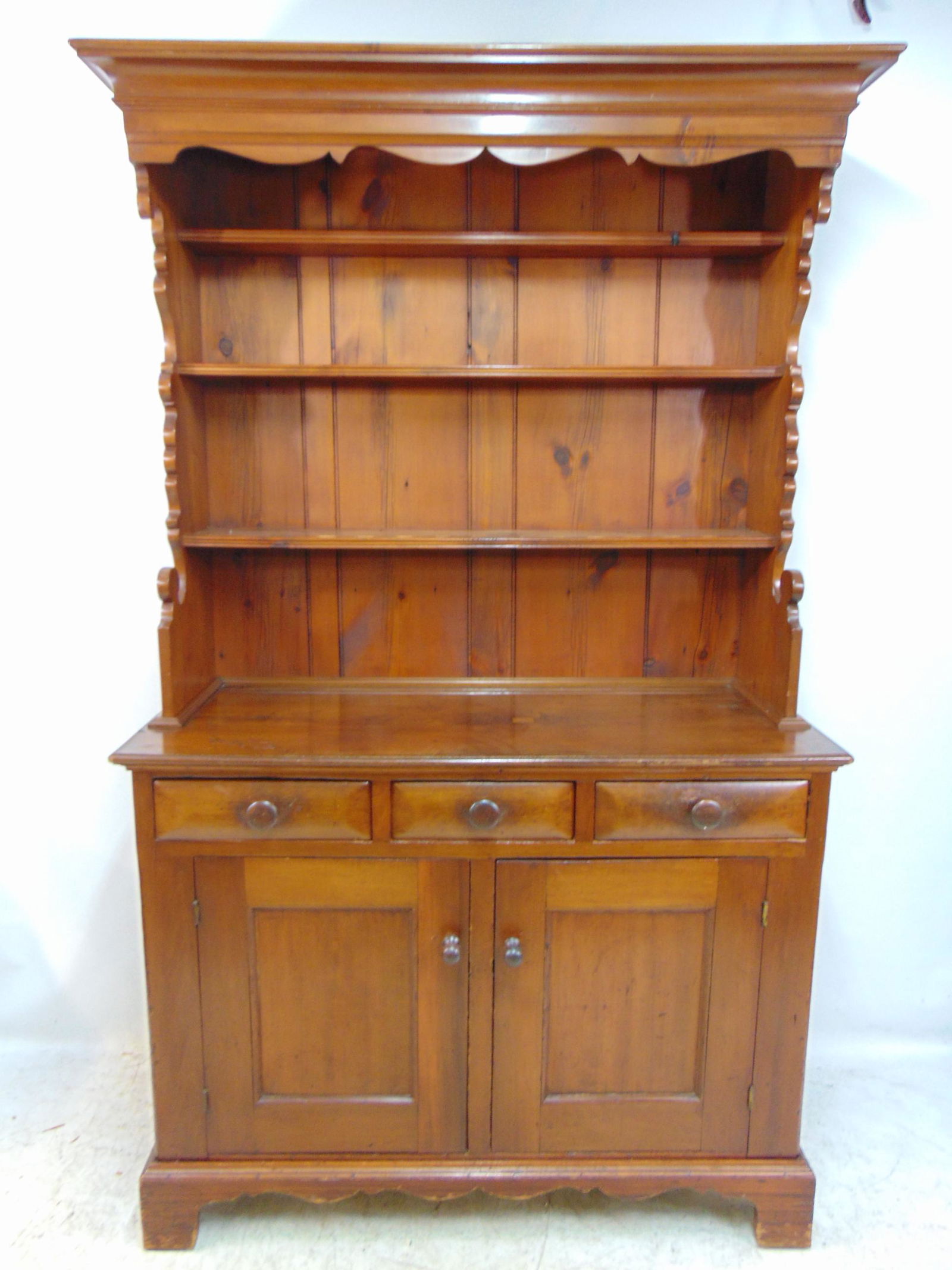 American step back open top cupboard, 3 drawers over two door base, two piece unit, 46.5" wide, (1 of 5)