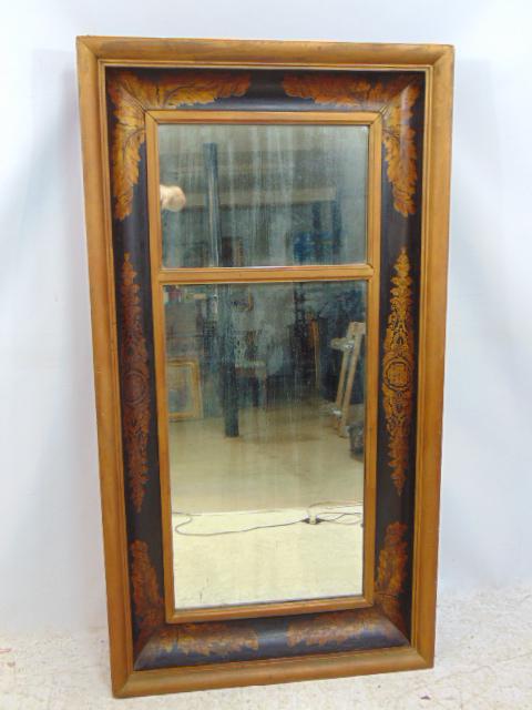Antique mirror with stenciled frame, double panel, early 19th Century, excellent quality, mirror is (1 of 8)