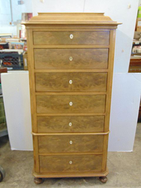 Biedermeier tall chest, 7 drawers, in mahogany, chest is 31.25" wide, depth is 20", height is 63" (1 of 3)