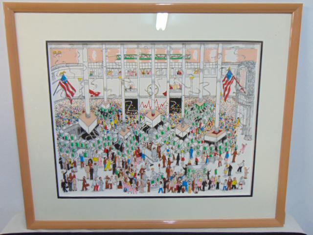 Mixed media, "Wall Street", by Charles Fazzino, mixed media sculpture showing the trading floor with (1 of 7)
