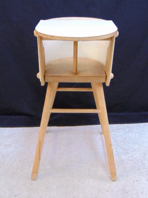 Contemporary child's high chair, maple base, with food tray, white painted top, height is 30.5" (1 of 5)
