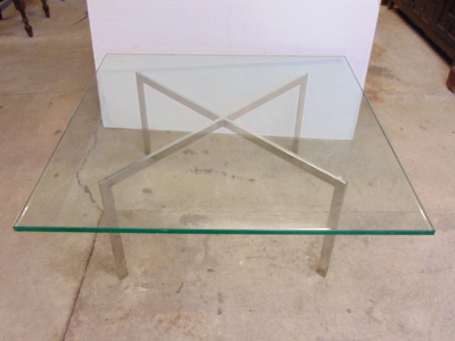 Knoll Products steel base, glass top table, square glass top is 40" by 40", height is 17", base (1 of 6)
