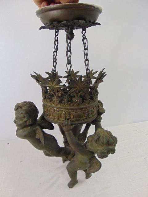 French bronze hanging planter with putti, lantern ?, decorative object, three putti around center (1 of 6)