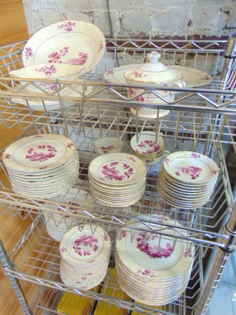 Set of Limoges for Bernardaud china dinnerware set, with purple hand painted scenes & gilt rim, 4 (1 of 10)