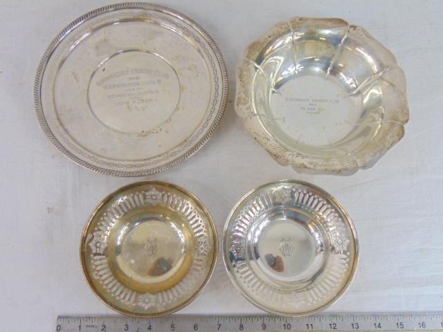 Sterling silver lot, trophy plate & bowl, pair small bowls with reticulated edge, Tiffany & Co bowl, (1 of 5)