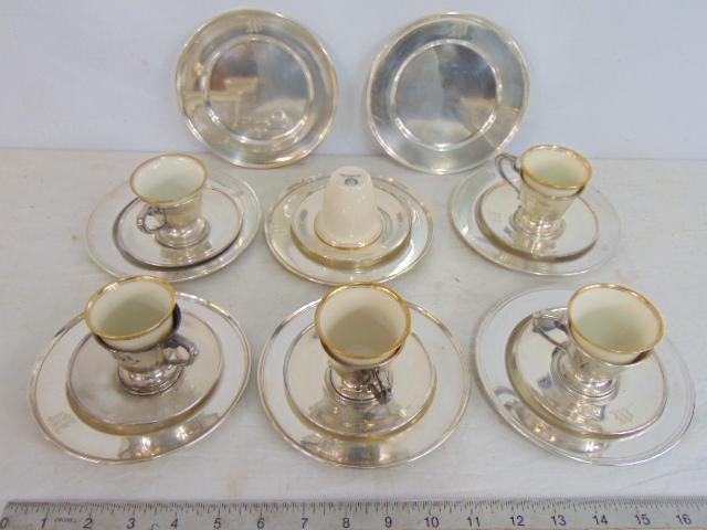 Set of sterling silver bread plates & matching cups & saucers with Lenox for Tiffany & Co porcelain (1 of 4)