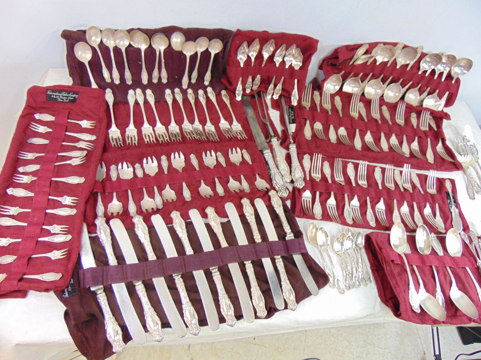 Set sterling flatware, Simpson, Hall, Miller & Co, Abbotsford, c 1907, set includes 12 forks (1 of 10)