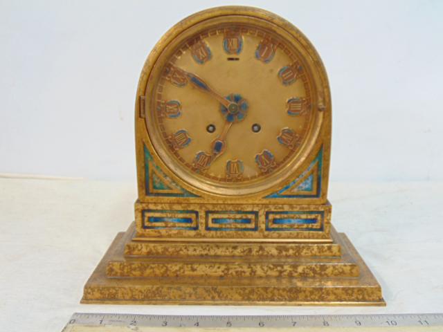 Tiffany Studios mantle clock, bronze with dore finish & enameled detail, "Favrile, Louis C. Tiffany (1 of 8)