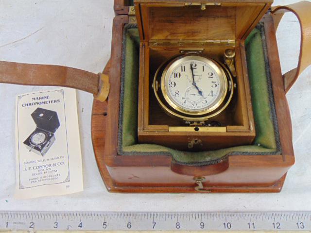 Marine Chronometer, Longines Watch Co, nautical clock, in original wood case sold by J.P. Connor & (1 of 9)