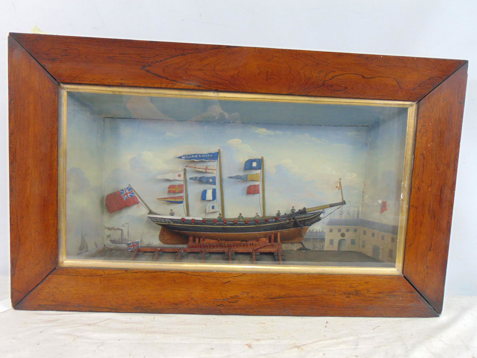 Folk art nautical diorama, William & Mary boat model, diorama is 20.25" by 33.5" total size (1 of 5)