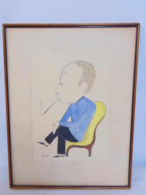 Painting, "Jascha Heifetz", by Aline Fruhauf, watercolor, caricature, 11.75" by 8.25" (1 of 5)