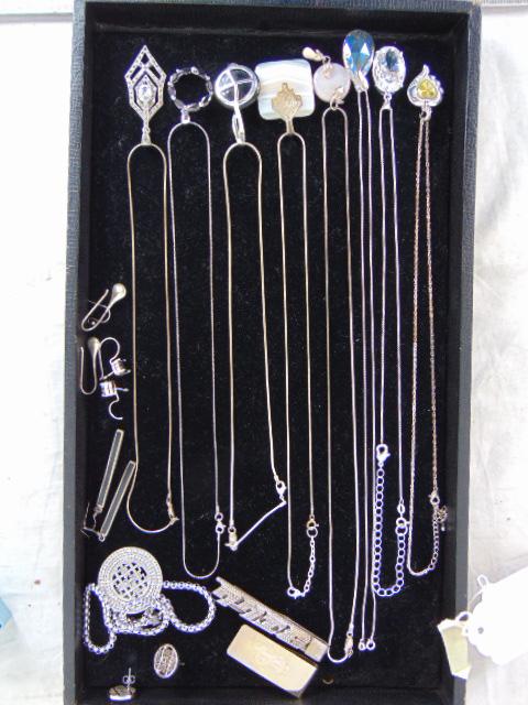 Jewelry lot, sterling silver necklaces with various stone & crystal pendants, also includes money (1 of 5)