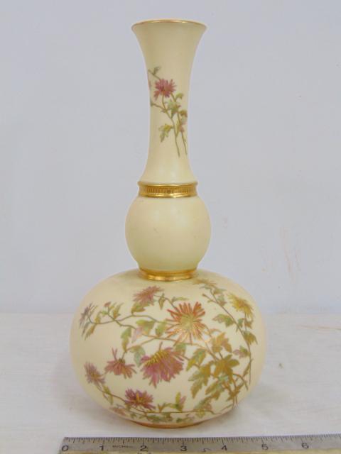 Royal Worcester floral decorated vase with gilt detail, in good condition, no chips, cracks, height (1 of 5)
