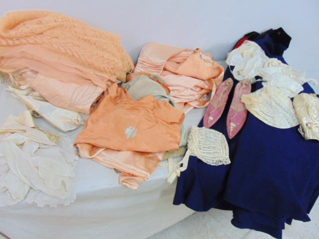 Lot vintage nightgowns, night caps, blue military robe marked "Unione Militaire", 3 short bed (1 of 6)
