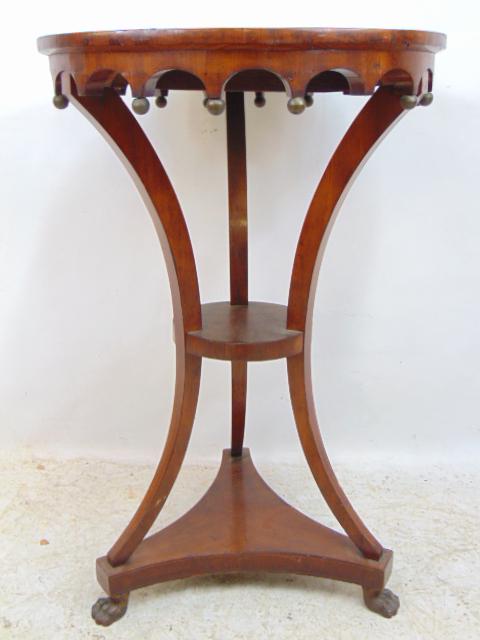 M19th century Biedermeier marquetry inlaid round stand with paw feet, skirt decorated with small (1 of 6)