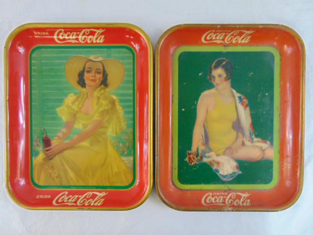 2 vintage Coca Cola trays, 1929 & 1938, American Art Works Inc, 1929 tray has scratches, used (1 of 12)