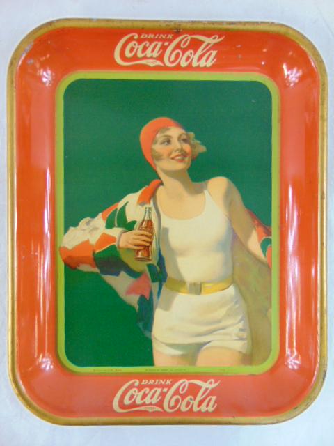 Vintage Coca Cola tray, 1930, "Bathing Beauty", American Art Works, Coshocton, O, some wear on edge, (1 of 9)