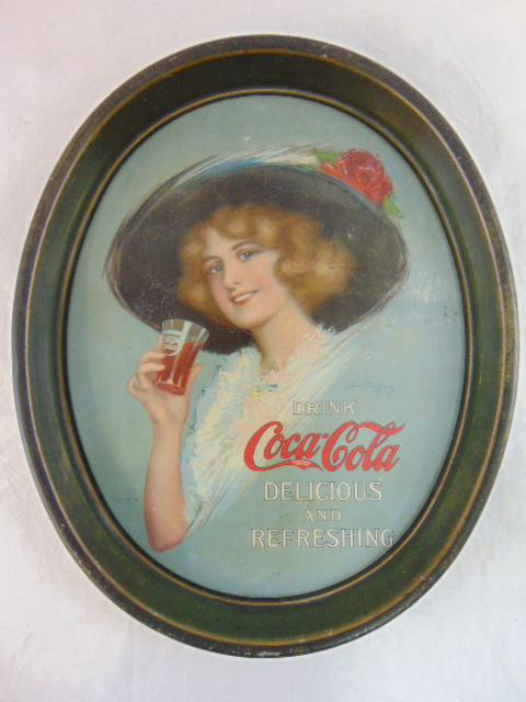 Vintage Coca Cola serving tray, 1912, oval tray with high edge, Passaic Metal Ware Litho , Passaic, (1 of 8)