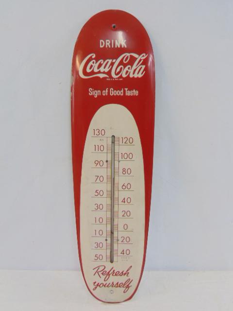 Coca Cola wall thermometer, vintage enameled steel, "Drink Coca Cola, Sign of Good Taste", some (1 of 7)