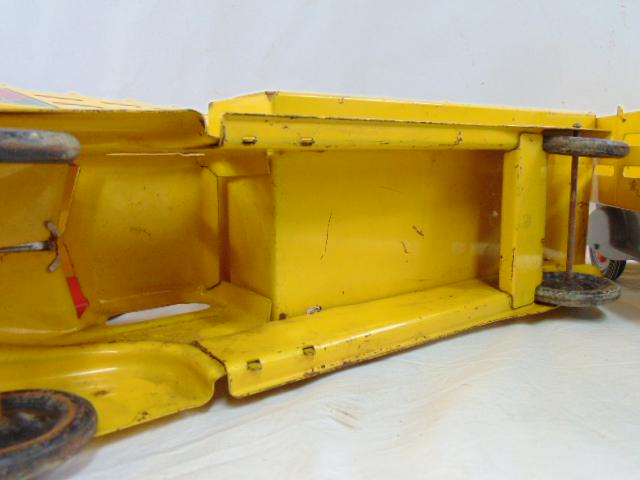 3 vintage Coca Cola trucks by Marx, cargo area on all three is yellow, cabs are red, yellow & grey, (1 of 14)