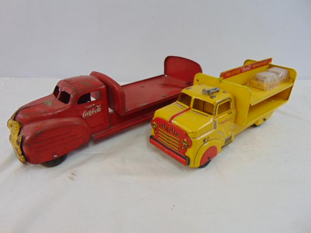 2 Coca Cola trucks, Lincoln Toys red truck with Coca Cola decals on doors, 16" long & Marx Coca Cola (1 of 11)