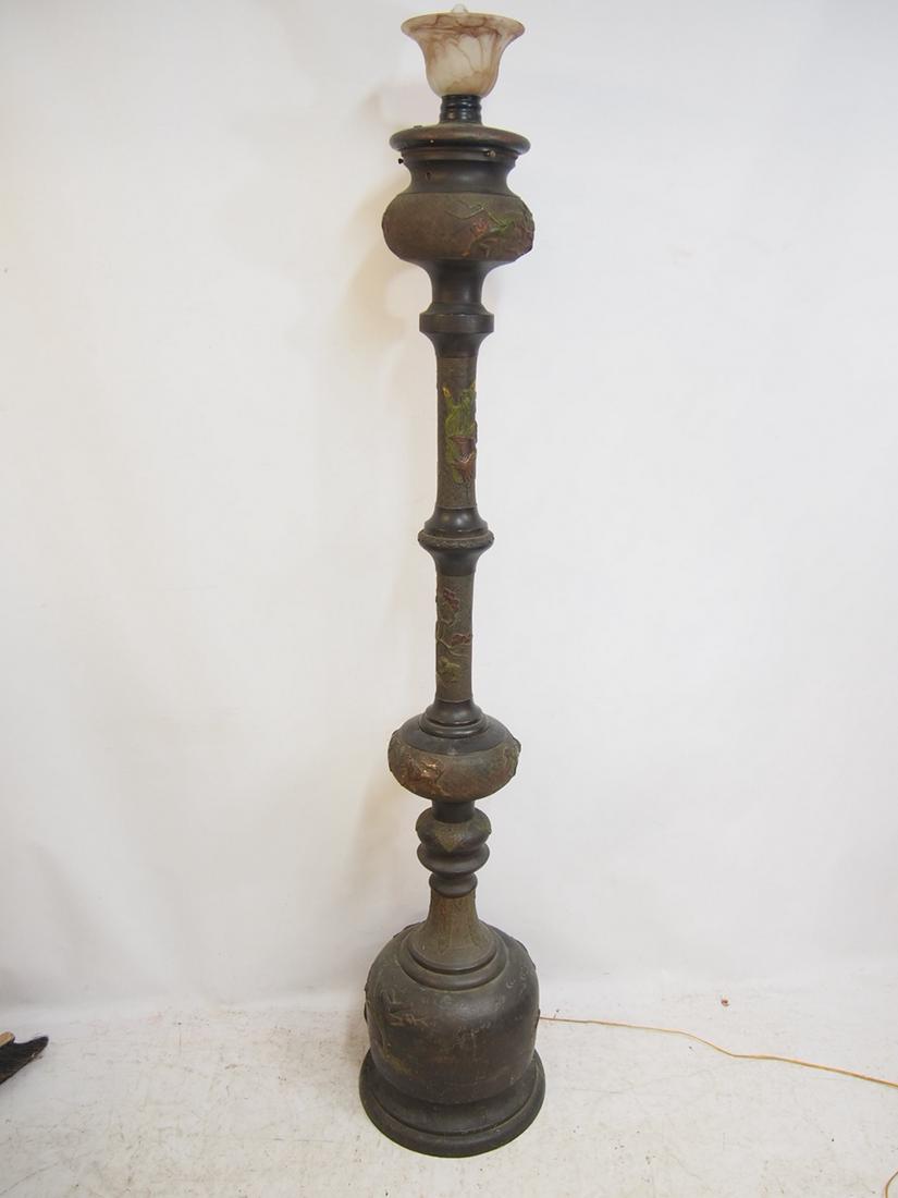 Japanese bronze floor lamp, various decorations, animals, birds, flowers, has added shade (not (1 of 7)