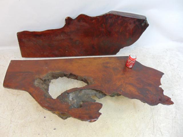Pair free edge root coffee tables, one missing legs, 51" by 22.25" approx size, could be made into (1 of 6)