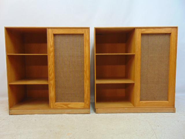 Pair Rud. Rasmussen speaker cabinets, in oak & walnut, one has no speaker, both on loose bases, each (1 of 6)