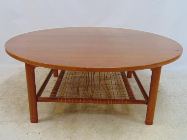 Mid Century coffee table by Dux, Sweden, teak table with hanging magazine rack as lower shelf, table (1 of 6)