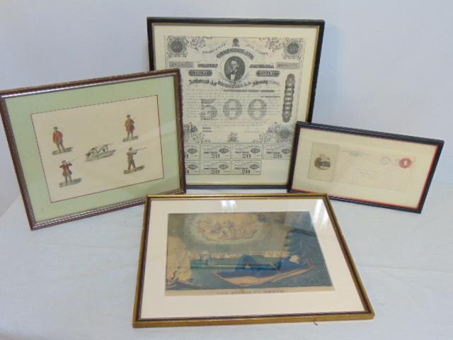 Civil war lot, Confederate States Loan Bond, Carte de Visite Abraham Lincoln with envelope from the: Civil war lot, Confederate States Loan Bond, Carte de Visite Abraham Lincoln with envelope from the New York State Historical Association, print, "How to Handle a Gun" & Kellogg print, "The Soldier's 