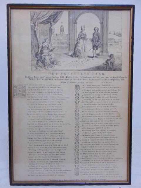 Dutch pamphlet, William V Prince of Orange & Nassau & Wilhelmina Sophia van Pruissen, visiting and: Dutch pamphlet, William V Prince of Orange & Nassau & Wilhelmina Sophia van Pruissen, visiting and being welcomed in Amsterdam circa 1770, Text by Paulatinus Philocalus.