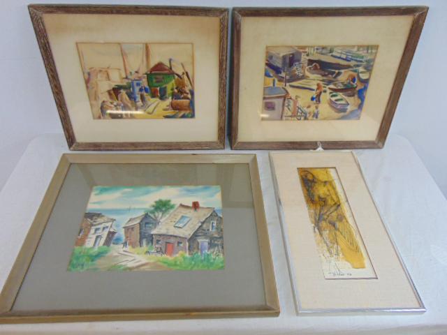 4 paintings, watercolors, Ted Jaslow & others, portrait, landscapes, includes: ink & watercolor (1 of 10)