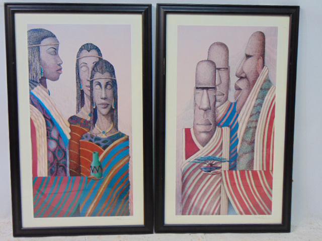 Pair lithographs, Albert Crayton Fennell, "Caretakers I" & "Caretakers II", 1993, 44/500, 24.5" by (1 of 7)