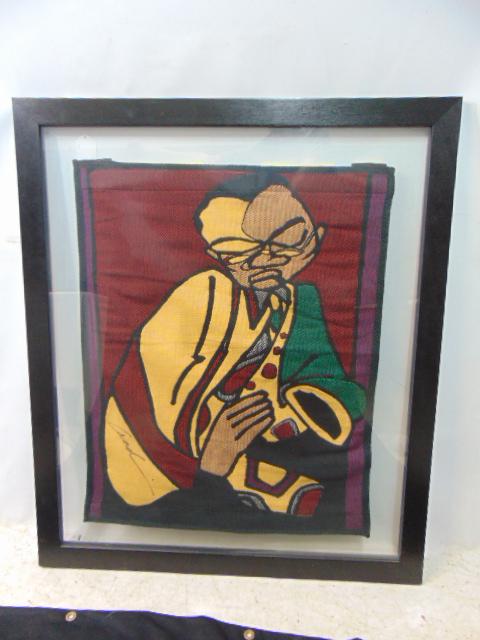 Weaving, Andre Thompson, "Saxophone Player", 31.5" by 25.5", (fabric only), framed between two (1 of 5)
