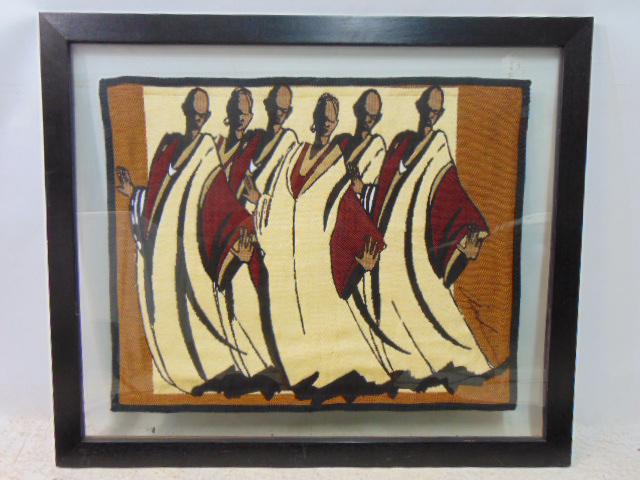 Weaving, Andre Thompson, 6 figures in robes, 25.75" by 32" (fabric only), framed between two sheets (1 of 5)