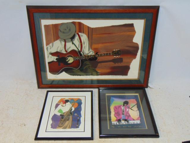 3 Lithographs, Leroy Campbell, "Blues Bone" 39/350, 20" by 31", "Cool Breeze" AP, 13.5" by 10.5" &: 3 Lithographs, Leroy Campbell, "Blues Bone" 39/350, 20" by 31", "Cool Breeze" AP, 13.5" by 10.5" & "Baby, Baby Baby", 385/500, 13.5" by 10.5"