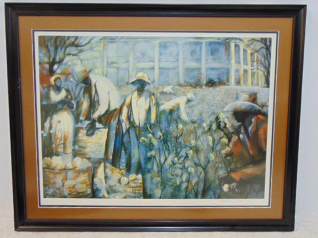 Lithograph, Cotton Pickers, signed William Tolliver, 92/1000, 23" by 32" (image only) (1 of 6)