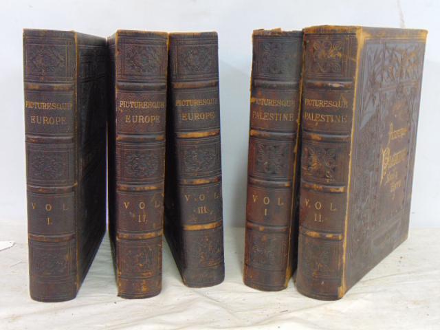 2 sets leather bound books, "Picturesque Europe" in three volumes, & "Picturesque Palestine", in two (1 of 8)