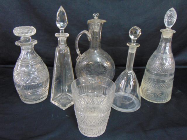 Lot antique glass, flip & decanters, 18th Century decanter with spout has crack, damage to neck, (1 of 9)