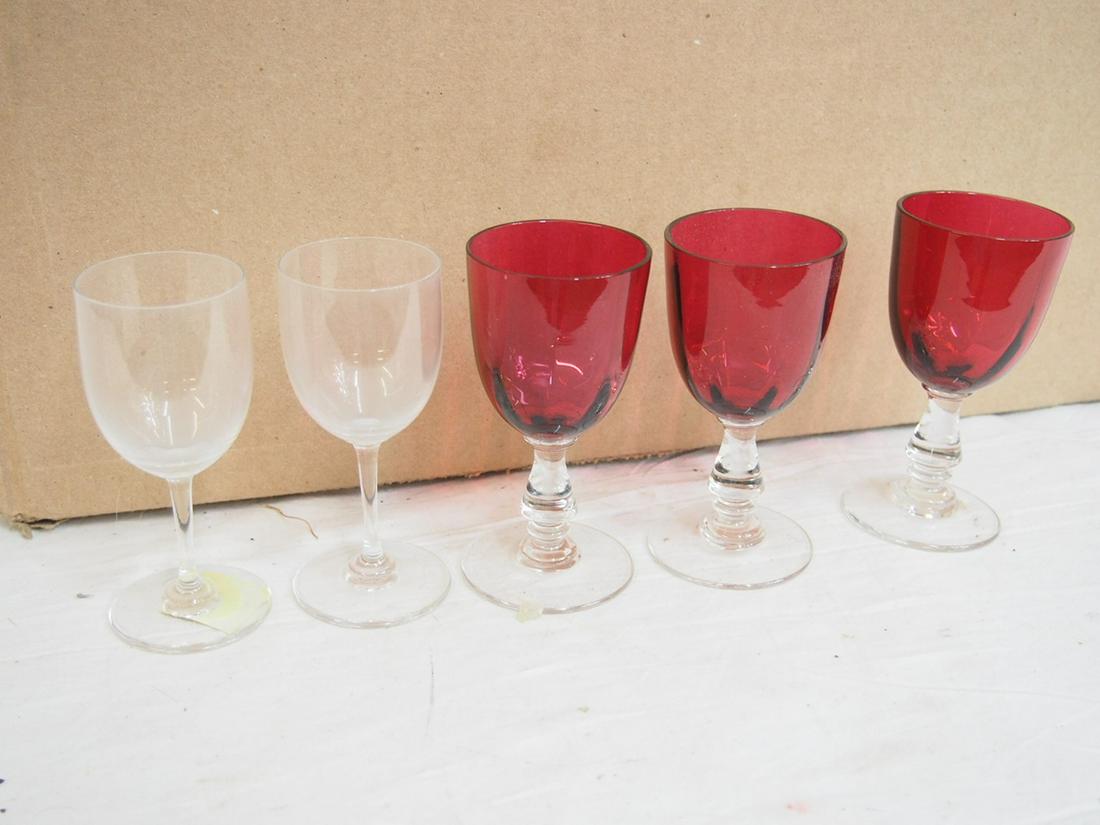 Stemware glasses, 14 clear Baccarat & 8 small ruby stems, all are 4.5" (1 of 4)