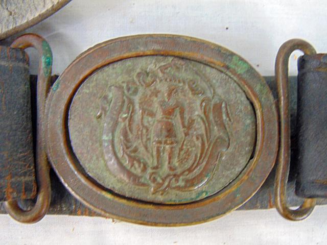 Pre Civil War officers belt, Massachusetts Militia, leather belt with decorative buckle. (1 of 6)