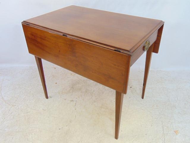 Mahogany Pembroke drop leaf table with single drawer, missing it's stretcher base, top is 31.25" by (1 of 6)