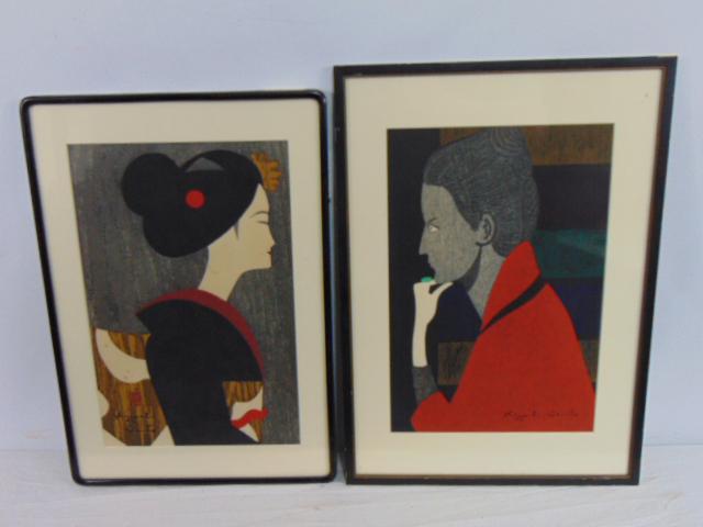 2 Japanese woodblock prints, Kiyoshi Saito, portraits, 15" by 9.75" (sizes vary slightly): 2 Japanese woodblock prints, Kiyoshi Saito, portraits, 15" by 9.75" (sizes vary slightly)