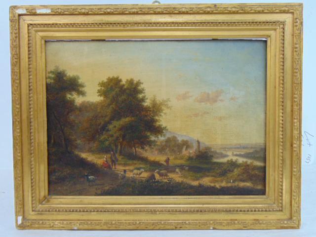 Painting, landscape with village, sheep, signed vandeverdonck, with illegible date, 18.., oil on (1 of 7)