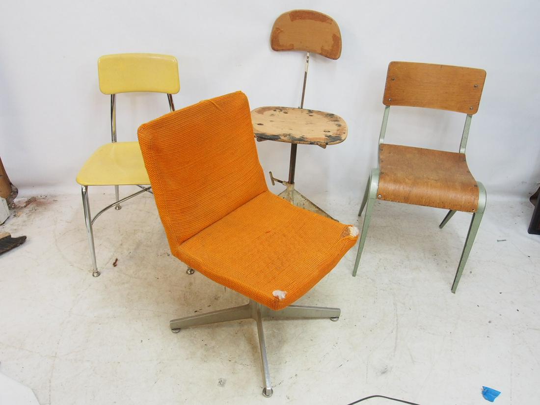 4 vintage MCM chairs, Good Form Orange upholstered alu base chair, ESA molded seat & back chair, as (1 of 5)