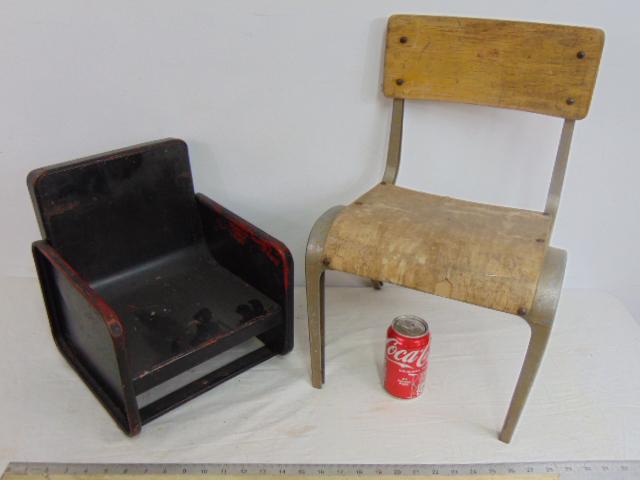 2 child's chairs, possibly prototypes, art deco armchair in metal on rubber strips, black paint with (1 of 7)