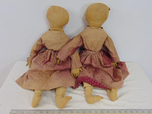 Pair cloth dolls, handmade, faded original fabric, , dolls are 24" each (1 of 4)